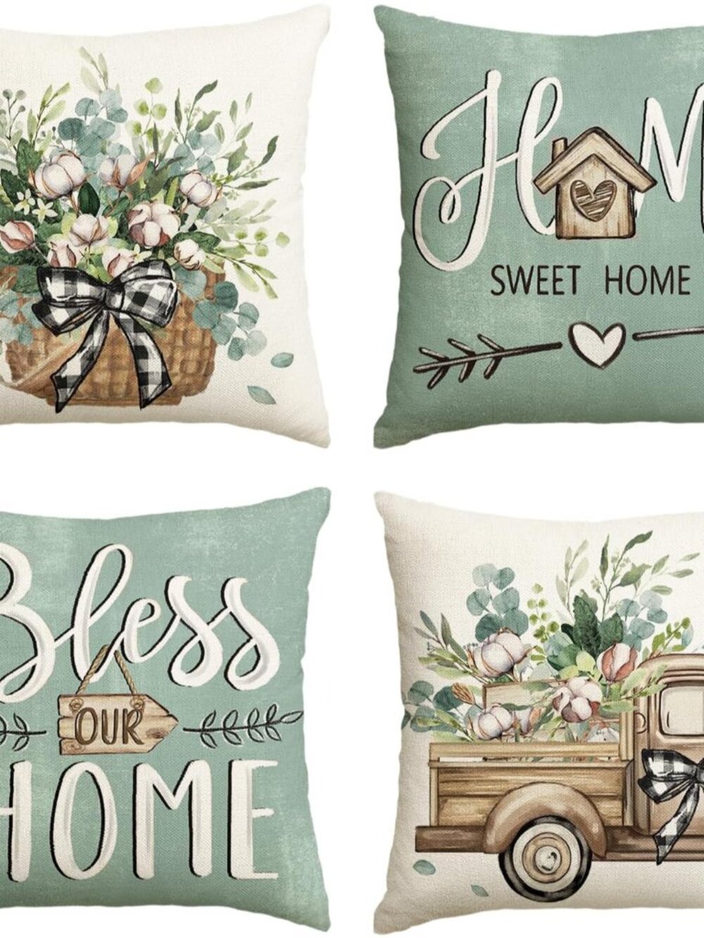 Spring Eucalyptus 18x18 Inch Blue Pillow Covers Set of 4